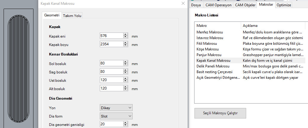 DizaynCAM parametrik kapak makrosu